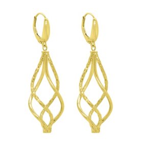 14K Italian Yellow Gold Double Twist Drop Earrings
