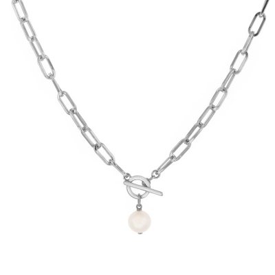 Freshwater pearl toggle necklace in sterling silver.