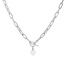 925 Italian Paperclip Toggle Necklace with 12mm Freshwater Cultured Pearl, 18"
