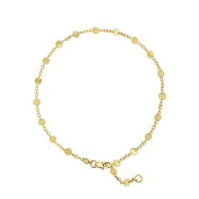 High Polish Stationed Flat Disc Chain Anklet With Lobster Clasp, 9-10" in 14K Yellow Gold