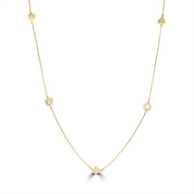Mother Of Pearl Heart Stationed Necklace 16-17" With Lobster Clasp in 14K Yellow Gold