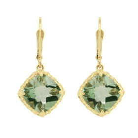 Prasiolite Dangle Earring With Leverback in 14K Yellow Gold