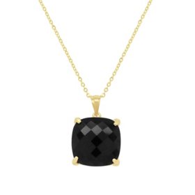 Square Treated Onyx Pendant with 16-18” Chain and Lobster Clasp in 14K Yellow Gold