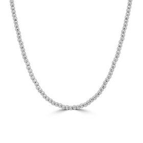 High Polish 3mm Beaded Necklace Adjustable in 14K Yellow Gold or Sterling Silver, 16-18"
