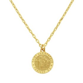 Saint Christopher Medallion Necklace in 14K Yellow Gold