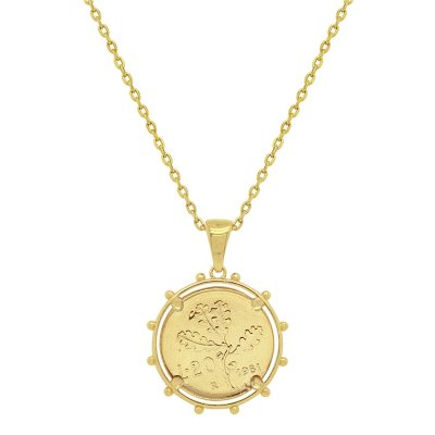 14K Italian Yellow Gold Replica Lira Coin Pendant Necklace 16 18