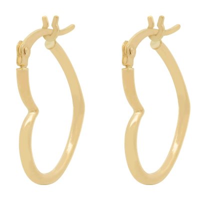 14K Gold Open Heart Hoop Earrings