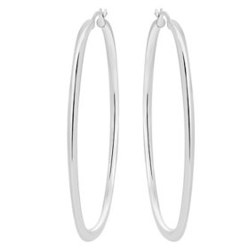 Italian Sterling Silver Oval Squared Hoop Earrings