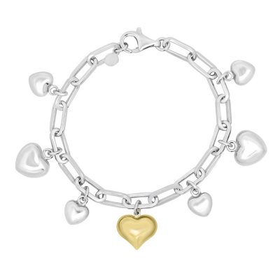 Italian Sterling Silver 6 Hearts & 14K Heart Charm Paperclip Bracelet, 8 -  Sam's Club