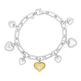 Italian Sterling Silver and 14K Yellow Gold Heart Charm Bracelet, 8