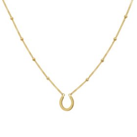 14K Yellow Gold Horseshoe Necklace on a Beaded Chain, 13-17"