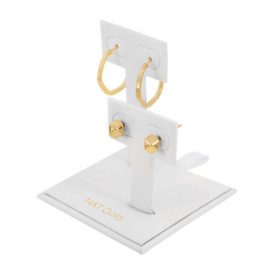 14K Yellow Gold Geometric Stud Earrings & Hexagon J Hoop Earrings Set 