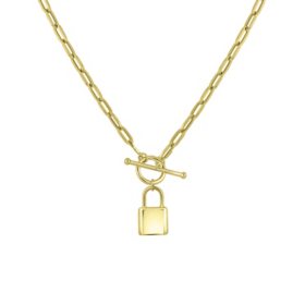 14K Yellow Gold Paperclip Toggle Necklace with High Polish Padlock