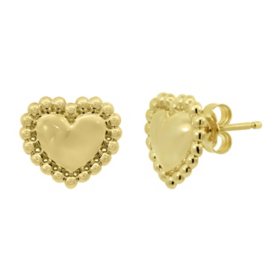 Beaded Heart Stud Earrings in 14K Gold