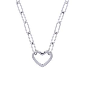 Open Heart Paperclip Chain Necklace in Sterling Silver