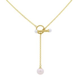 Freshwater Cultured 9.5mm Pearl Drop Lariat Toggle Necklace in 14K Gold