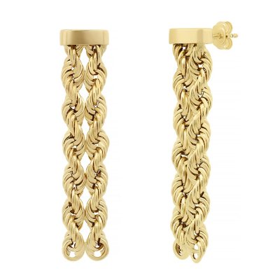 Kissing Hearts Double Rope Chain Earrings in 14K Gold- Large:- Large