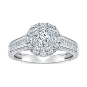 0.95 CT. T.W. Round Cut Halo Cluster Diamond Ring in 14K Gold
