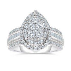 0.95 CT. T.W. Pear Shaped Halo Cluster Diamond Ring in 14K Gold