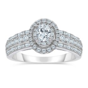 0.95 CT. T.W. Oval Shaped Diamond Ring in 14K White Gold