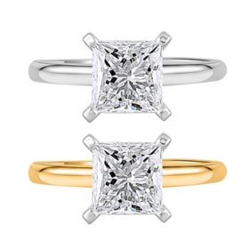 Lab Created Princess Cut Solitaire Diamond Ring in 18K Gold