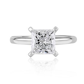 Lab Created Diamond Princess Cut Solitaire Ring in 18K White Gold