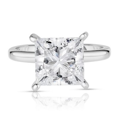 Lab Created Princess Cut Solitaire Diamond Ring in 14K White Gold:- 14K White Gold, 5.00 CT. T.W., 5.5