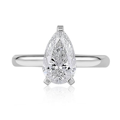 Lab Created Diamond Pear Cut Solitaire Ring In 18K White Gold - 2.00 CT. T. W. 9:- 18K White Gold, 2.00 CT. T.W., 9