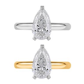 Lab Created Pear Cut Solitaire Diamond Ring In 18K Gold