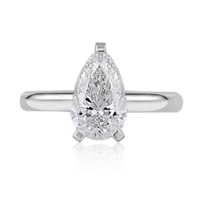 Lab Created Diamond Pear Cut Solitaire Ring In 18K White Gold