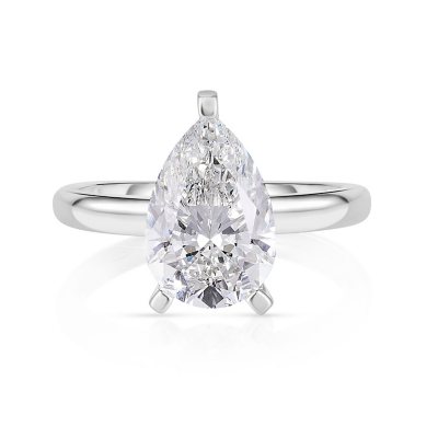 Lab Created Pear Cut Solitaire Diamond Ring- 14k White Gold, 3.00 CT. T.W., 6:- 14K White Gold, 3.00 CT. T.W., 6