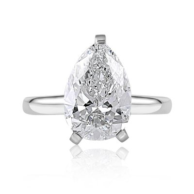 Lab Created Diamond Pear Cut Solitaire Ring In 18K White Gold - 4.00 CT. T. W. 6.5:- 18K White Gold, 4.00 CT. T.W., 6.5