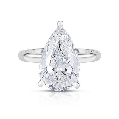 Lab Created Pear Cut Solitaire Diamond Ring- 14k White Gold, 5.00 CT. T.W., 6:- 14K White Gold, 5.00 CT. T.W., 6