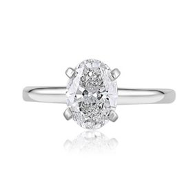 Lab Created Diamond Oval Cut Solitaire Ring in 18K White Gold