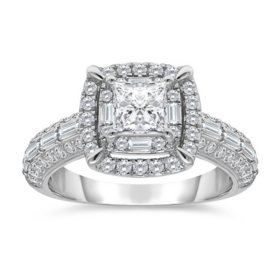 1.95 CT. T.W. Princess Cut Halo Diamond Ring in 14K Gold