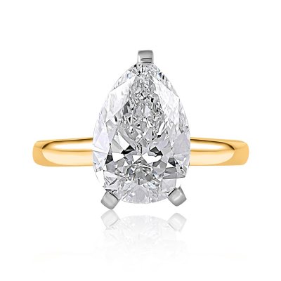Lab Created Pear Cut Solitaire Diamond Ring- 14K Yellow Gold, 4.00 CT. T.W., 8.5:- 14K Yellow Gold, 4.00 CT. T.W., 8.5