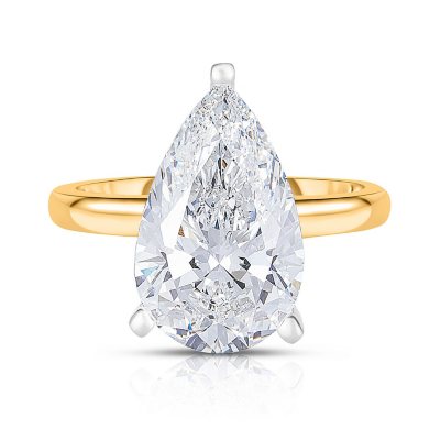 Lab Created Pear Cut Solitaire Diamond Ring- 14K Yellow Gold, 5.00 CT. T.W., 8.5:- 14K Yellow Gold, 5.00 CT. T.W., 8.5