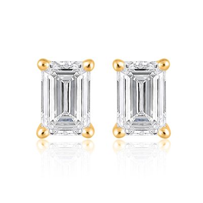 Lab Created 2.00 CT. T.W. Fancy Cut Diamond Stud Earrings- 14K Yellow Gold, Emerald:- 14K Yellow Gold, Emerald