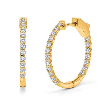 Lab Created Round Diamond Hoop Earrings in 14K Gold- 0.95 C. T.T. W., Yellow Gold:- 0.95 C. T.T. W., Yellow Gold