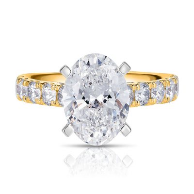 Lab Created Oval Cut Diamond Ring in Gold- 14K Yellow Gold, 4.00 CT. T.T. W, 7:- 14K Yellow Gold, 4.00 CT. T.W., 7