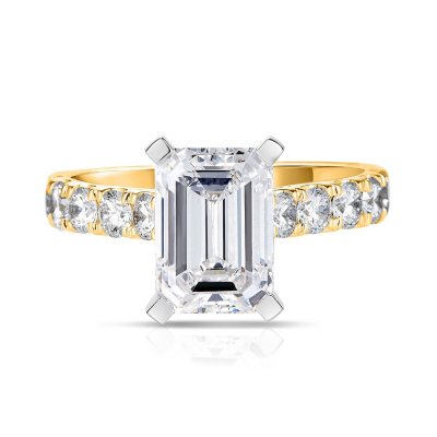 Lab Created Emerald Cut Diamond Ring - 4.00 CT. T.W, 14K Yellow Gold, 8.5:- 8.5, 4.00 CT. T.W., 14K Yellow Gold