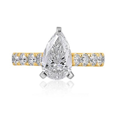 Lab Created Pear Cut Diamond Ring - 3.00 CT. T.W., 14K Yellow Gold, 9:- 9, 3.00 CT. T.W., 14K Yellow Gold