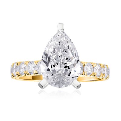 Lab Created Pear Cut Diamond Ring - 4.00 CT. T.W., 14K yellow Gold, 8:- 8, 4.00 CT. T.W., 14K Yellow Gold