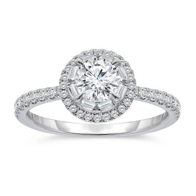 0.95 CT. T.W. Round & Baguette Diamond Bridal Ring in 14K White Gold- 6:- 6
