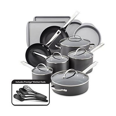 Farberware Easy Clean 20 Pc Aluminum Nonstick Cookware Pots and Pans Set,  Gray