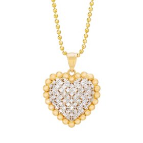 Beaded Diamond Cut Heart Necklace in 14K Yellow Gold