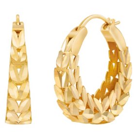 Diamond Cut Laurel Hoop Earrings in 14K Yellow Gold	