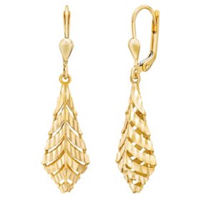 Diamond Cut 3 Dimensional Drop Earrings in 14K Yellow Gold