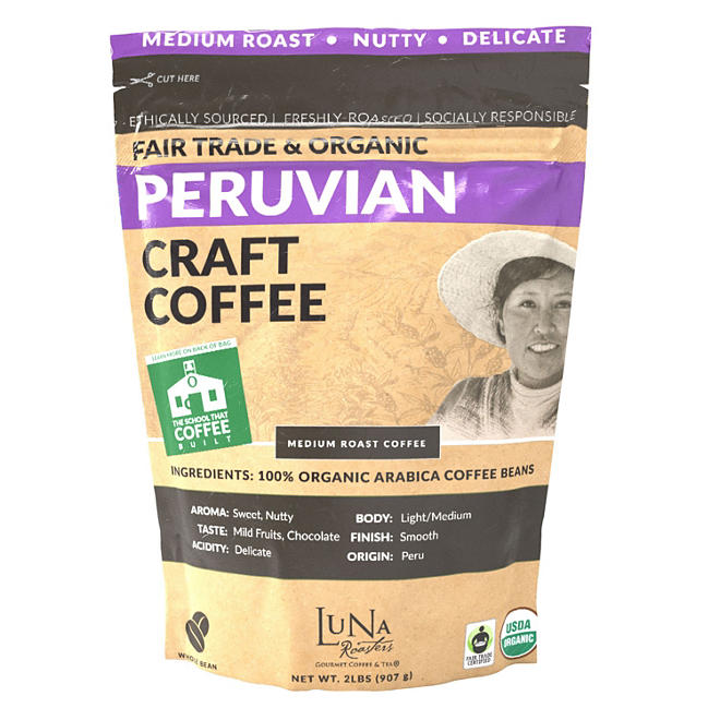 Luna Roasters Fair Trade Organic Peruvian Coffee, Whole Bean (2 lb.)