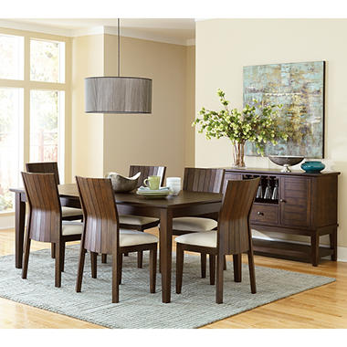 Halston 8 Piece Dining Set with Tobacco finish with Natural Seats